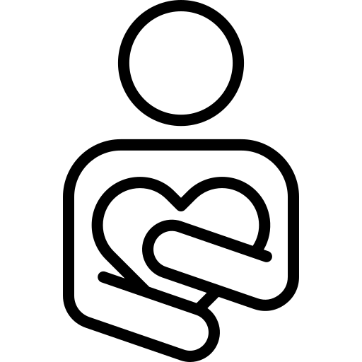 Pictogramme silhouette avec un coeur dans les bras.